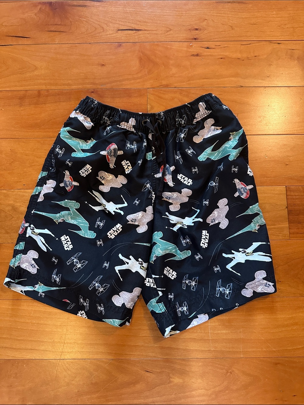 Hanna Andersson Star Wars Black Kids Swim Trunks with Teal & White Prints